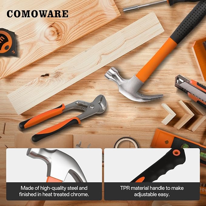 COMOWARE 218 Pcs Home Tool Kit - Basic Household Hand Tool Set, Truck Tool Kit Socket Wrench Combination Tool Set for Home with Plastic Toolbox Storage Case, Rv tool set,Orange