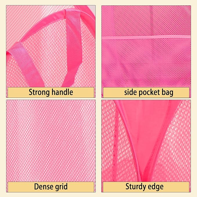 Collapsible Mesh Laundry Basket,Pop Up Laundry Hamper-Easy Storage, Ideal for Home and Travel Use (2 rose)