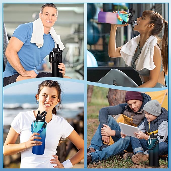 Stainless steel Water Bottle 40OZ - with Straw & Spout Lids, Paracord Handle, Shoulder Carrier Bag, Vacuum Insulated Water Jug, Leak Proof Metal Waterbottle for Sports Gym Yoga Workout Travel Hiking