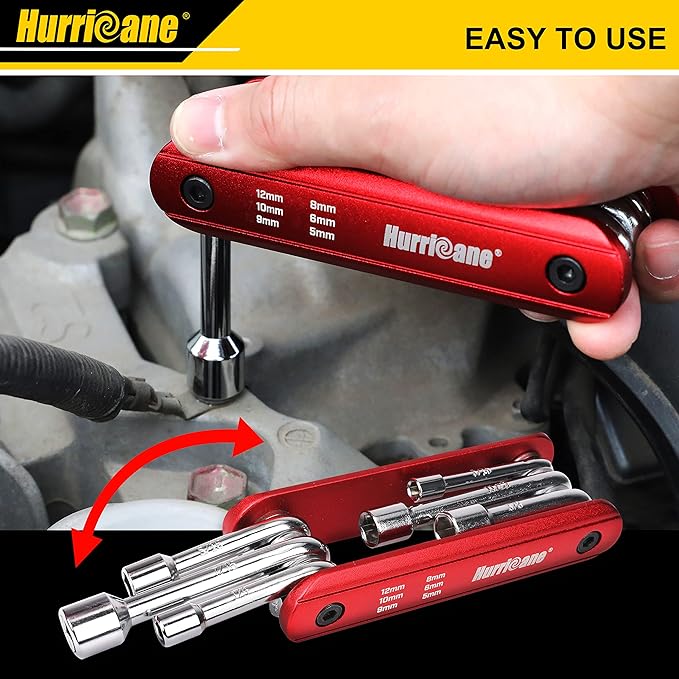 HURRICANE 6 in 1 Folding Nut Driver Set Metric, Hex Nut Driver Set, Folding Socket Wrench, Cr-V Steel Shank, Portable Premium Aluminum Handle. Easy to Carry Out. 5mm, 6mm, 8mm, 9mm, 10mm, 12mm