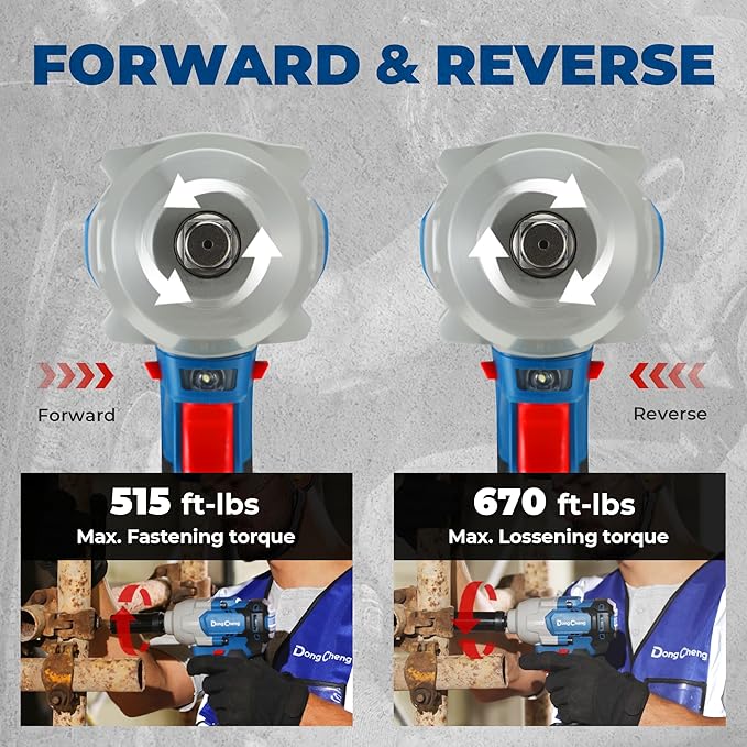 Dong Cheng 20V Brushless Impact Wrench, 515 ft-lbs High Torque, 1/2 inch 4-Speed Cordless Impact Gun with Tool Bag, Easily Removes Bolts on Cars, Trucks, and Tractors, Includes 4.0Ah Battery & Charger