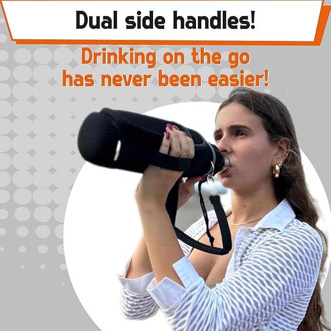 Water Bottle Holder with Strap - Water Bottle Carrier Sling Bag Crossbody with Metal Clips and Rings, Keychain, Extra Small Round Purse, Hook and Loop for Your Bike, Stroller, Backpack