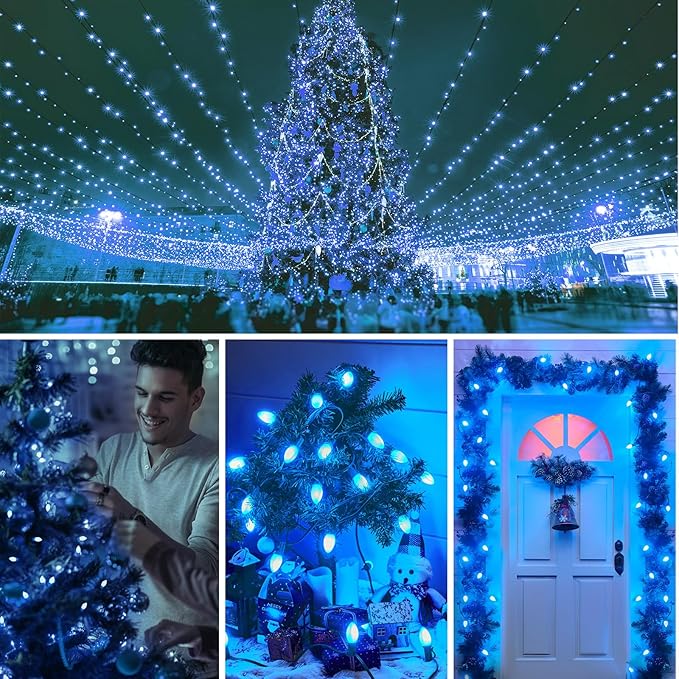 Brightown 25 Pack C9 LED Christmas Light Bulbs, Blue Plastic C9 Shatterproof LED Bulbs Replacement for Christmas String Lights, E17 Intermediate Base, Commercial Dimmable Holiday Bulbs