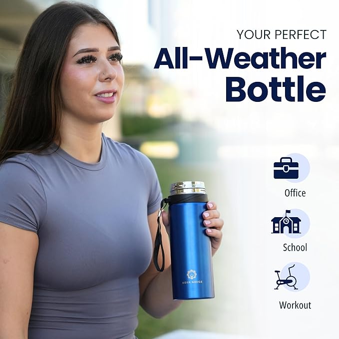 Stainless Steel Thermal Bottle, 600 mL, Digital Temperature Display, 4 Colors (Blue)