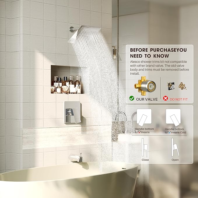 Alesco Shower Faucet Set, Chrome Tub Shower Faucet with 8-Inch Showerhead and Bathtub Spout, Showerhead and Handle Set Include Valve and Trim Kit, Polished Chrome