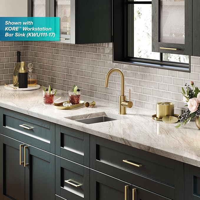 KRAUS Oletto Single Handle Kitchen Bar Faucet with QuickDock Top Mount Installation Assembly in Spot Free Antique Champagne Bronze, KPF-2600SFACB