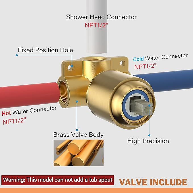 Shower Faucet, Gold Shower Faucet Set with 8-Inch Rainfall Showerhead, Single-Handle Shower-Trim Kit Included Valve, Brushed Gold