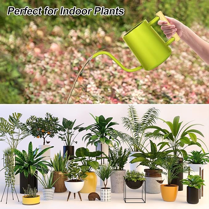 Watering Can Indoor Plants, 35 oz/1000 ml Metal Stainless Steel Watering Can Pot with Long Spout for Indoor House Plants Bonsai Outdoor Garden Flower Decorative (Bright Green)