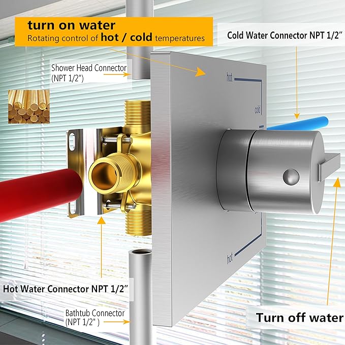 Rain Shower System with Waterfall Tub Spout 2 Function Brushed Nickel Shower Faucet Set Contain 12 Inch Shower Head and Tub Spout Trim Kit (Valve Included)
