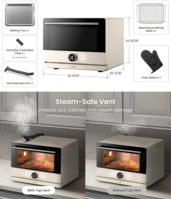 FOTILE HYZK32-E3-E ChefCubii 1.1 cu. ft. 4-in-1 Combi-Steam Oven with Steam-Bake, Air Fry, Convection, Dehydrator Functions, and 50 Preset Menus, Beige