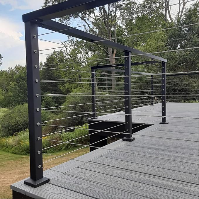 Cable Railing Post - Stainless Steel Square Fence Post for Deck Cable Railing System (36" Level-drilled-2 Pack, Black)