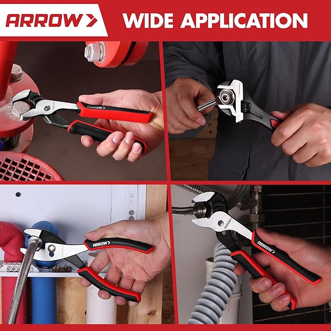 ARROW 3-Piece Pliers and Wrench Set, Includes 8 Inch Slip Joint, Groove Joint Pliers & Adjustable Wrench, Comfortable Ergonomic Anti-slip Handle for Basic Repairs