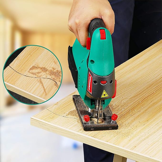 HYCHIKA Jig saw, 6.7A Jig Saw 800-3000SPM with 6 Variable Speeds, 4 Orbital Sets, Bevel Angle 45°, 6PCS Blades, Pure Copper Motor, Laser Guide, Wood Metal Plastic Cutting