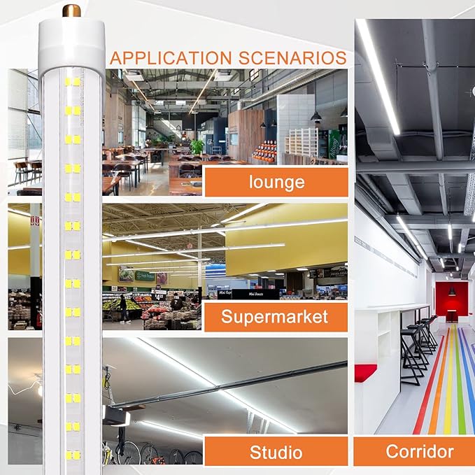 8ft LED Bulbs, 8 Foot LED Tube Light (20 Pack) 45W 6000lm 6500K, Super Bright,T8 Single Pin FA8 Lights, Clear Cover,8 Foot LED Bulbs to Replace T8 T12 T10 Fluorescent Light Bulbs