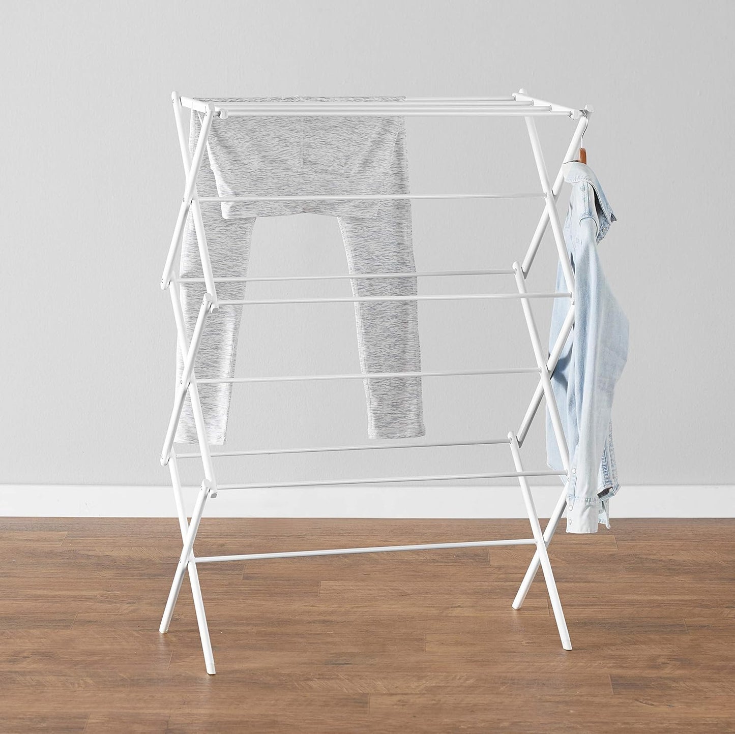 Amazon Basics Foldable Portable Laundry Rack for Air Drying Clothing, Indoor Outdoor Use - 14.5" D x 29.5" W x 41.8" H, White