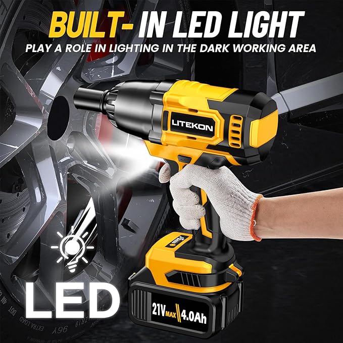 Cordless Impact Wrench 1/2 Inch, 480Ft-lbs (650N.m) Brushless High Power Impact Wrench Tool with 4000mAh Battery, 2500RPM High Torque Impact Gun, 7 Sockets for Home Car/Truck RV/Mower -2025 Upgraded