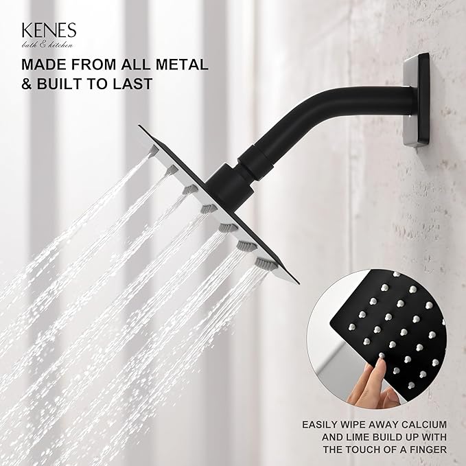 KENES Matte Black Shower Faucet, Shower Trim Kit with Single-Spray Stainless Black Rain Shower Head, Shower Trim Systems Wall Mount, KE-6025B-2 (Shower Valve Included)