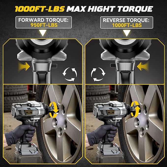 Cordless Impact Wrench 1/2” Compatible with Dewalt 20v Battery(No Battery), 1000FT-LBS(1360N.m) High Torque Impact Driver, Electric Impact Gun with LED Work Light, Variable Speeds, 4-Speed Control