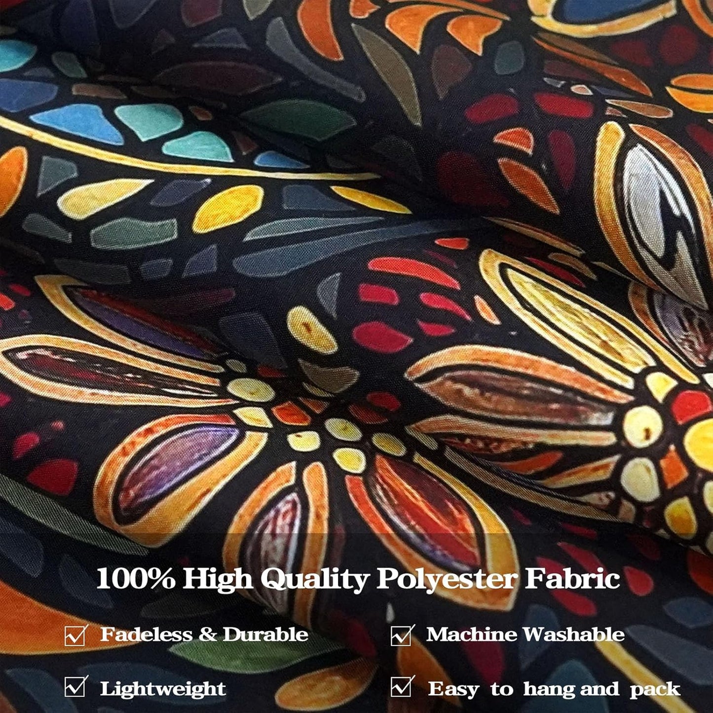 Fowocu Boho Floral Mandala Tapestry Wall Hanging Vintage Bohemian Flower Medallion Tapestry Aesthetic Orange Stained Glass Hippie Small Tapestries for Bedroom Living Room Dorm Decor 48 x 36 Inch