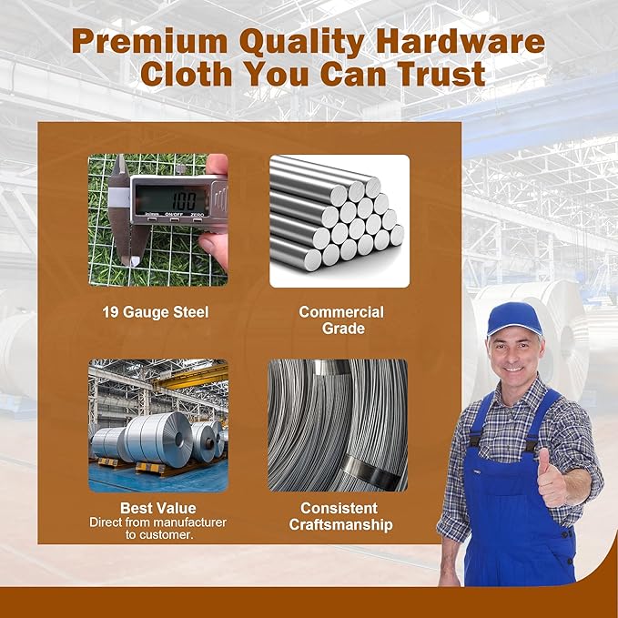 Hardware Cloth 1/2in 48in x100ft Hot Dip Galvanized Rust Resistant Welded Wire Mesh,Chicken Wire Fence Garden Plants Fencing,Chicken Coop Rabbit Poultry Critters Metal Cage Roll