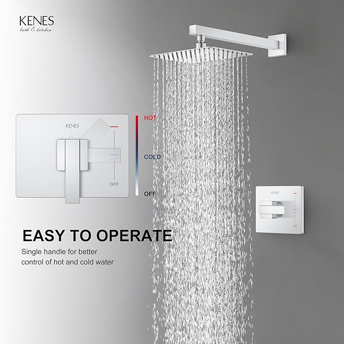 KENES Modern Polished Chrome Shower Faucet Set, Square Shower Trim Kit with Single-Spray Shower Head, Shower Trim Systems Wall Mount, KE-6024B-5 (Shower Valve Included)