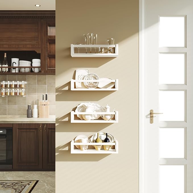 Upgraded Thick Floating Shelves - Multi-Use Wall-Mounted Bookshelves for Kids and Nursery, Ideal for Books, Toys, Spice Rack, Decor - White