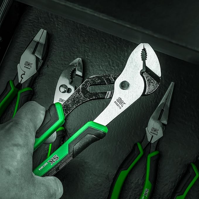 SK 8-Inch Groove Joint Pliers, Water Pump Pliers, Premium CR-V Steel Construction, Serrated Jaw with Comfortable Grips