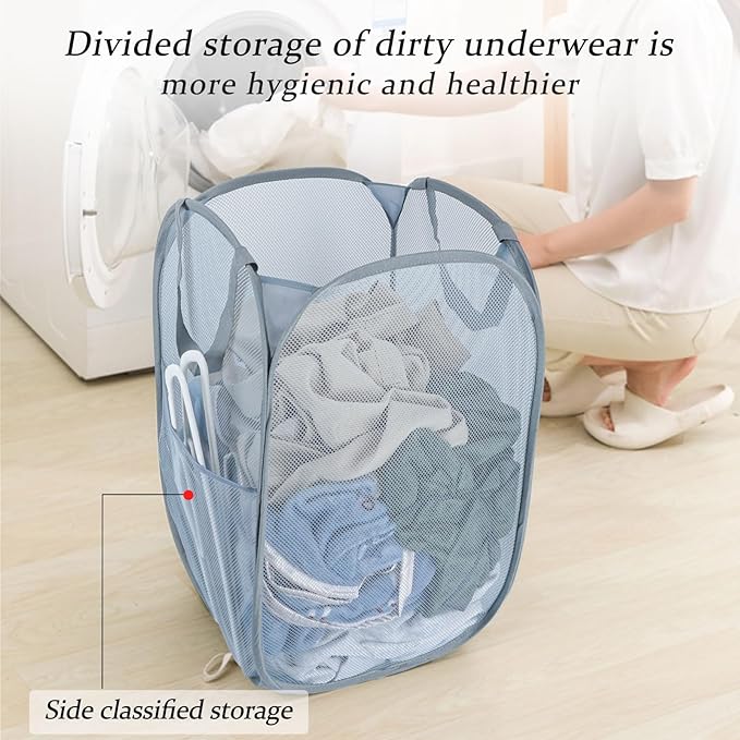 Upgraded 100L Extra Large Collapsible Laundry Baskets, 2 Pack XL Mesh Pop Up Laundry Hamper with Handles, Portable Travel Laundry Basket, Foldable Hamper. Grey. 2V