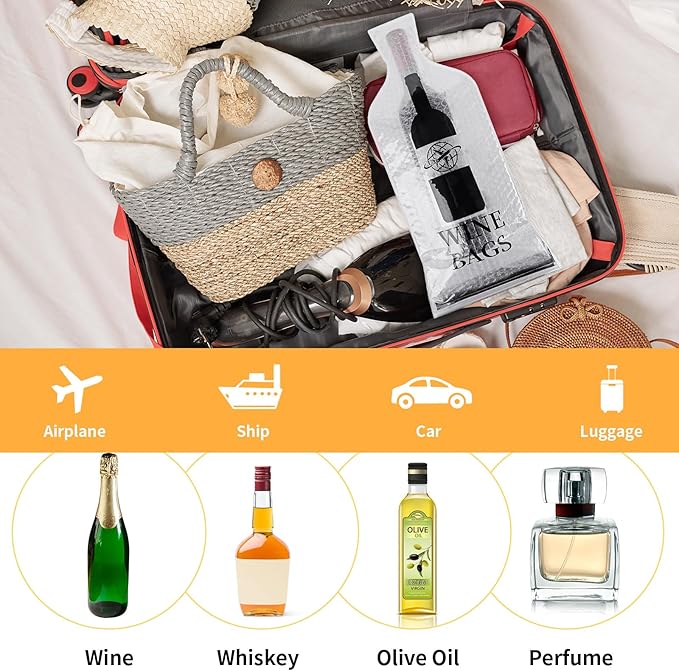 Wine Bags for Travel, 3 Set Reusable Wine Bottle Travel Protector Bags, Double Layer Leak Proof Wine Travel Bags for Wine Bottles Airplane Car Cruise Safety Impact Resist, Wine Sleeves for Suitcase