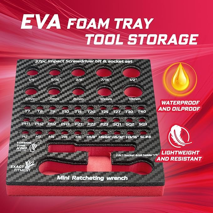 42Pieces Impact Screwdriver Bit & Socket Set with Mini Ratcheting Wrench, 30Pcs Impact S2 Screwdriver Bits Set, 5Pcs SAE & Metric Sockets and 2-In-1 Bit Extension Holder Repair Tools