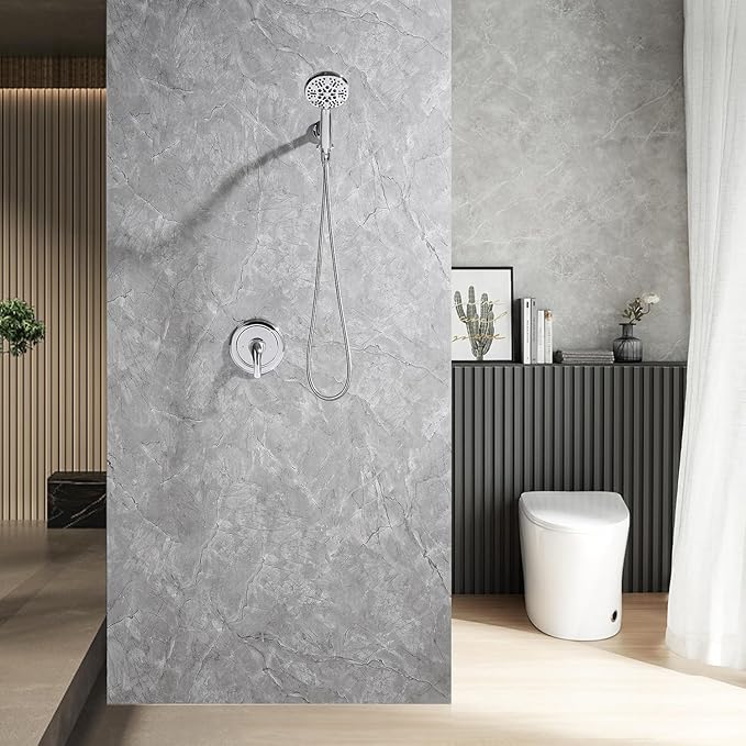 Single-Handle Shower Faucet Set Matte Black Shower Head and Handle Set Shower Valve Kit with 7 Modes ABS Handheld Spray Chrome Shower Fixtures Shower Valve and Trim Kit