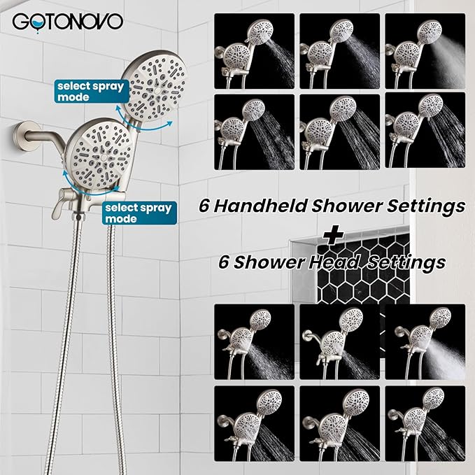 gotonovo Shower Valve and Trim Kit 2 in 1 Shower Head and Handle Set System Bathroom Shower Faucet Set 3 Modes Various Combinations High Pressure with Rough-in Valve Brushed Nickel