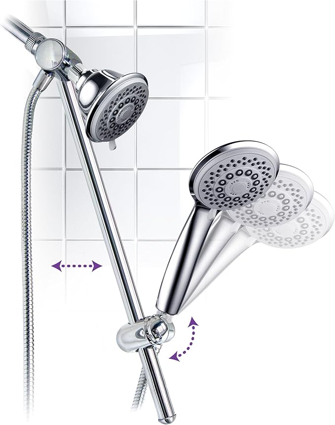 HotelSpa Instant-Mount Drill-Free Height/Angle Adjustable 30-Setting SpiralFlo 3-Way Shower Head/Handheld Showerhead Slide Bar Combo