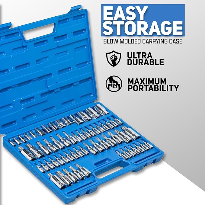 NEIKO 10083A Master Torx Bit Socket and External Torx Socket Set, S2 and CrV Steel, Supreme Torque Output Complete Kit, 60 Pieces