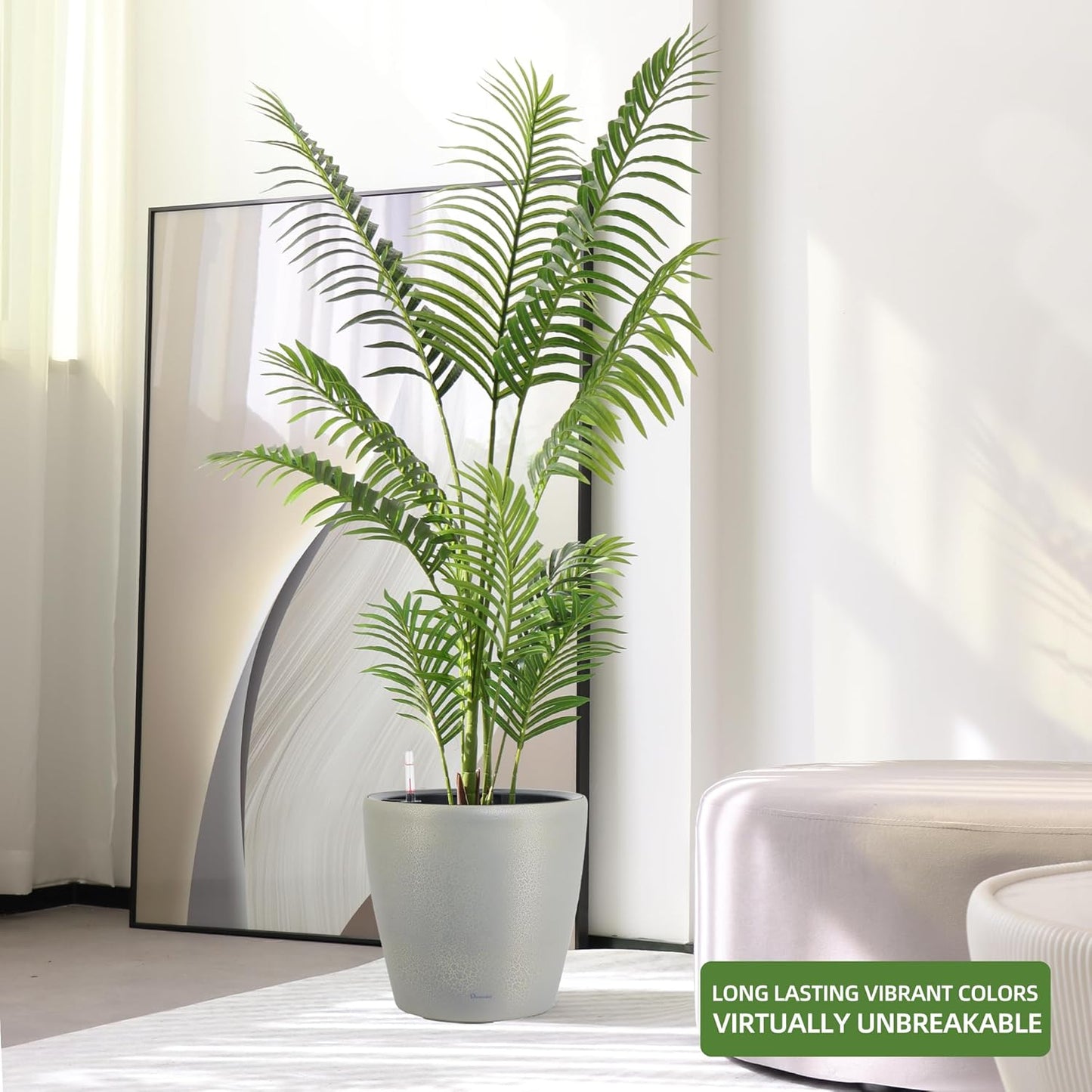 Dexceder 15x14 Self Watering Planter with Wheels Indoor Outdoor, Inner Pot Design, Thickened Large Floor Standing Flower Plant Pot with Water Level Indicator (Grey Gold Crackle)