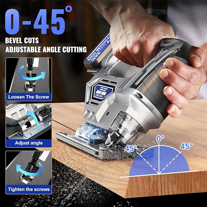 Cordless Jigsaw Tool Compatible with Dewalt 20V Battery, Variable Speed, LED Light, 0°-45° Bevel Cuts, 3-Position Orbital Action, Brushless Motor for Cutting (With 5Ah Battery & Charger Station Kit)