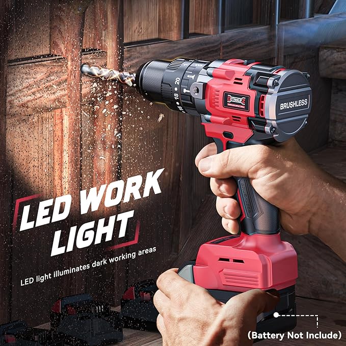 Cordless Drill Set Compatible with Milwaukee 18V Battery, 20+3 Torque Setting Power Drill Driver Set, 1/2 Inch Keyless Chuck Brushless Compact Driver/Drill Kit Tool (Battery Not Included)