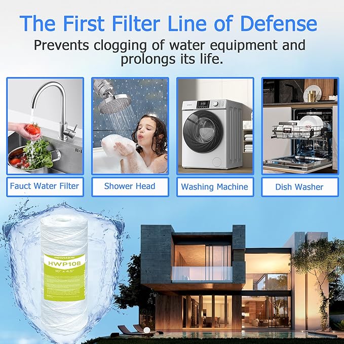 25 Micron Whole House Water Filter Cartridge, String Wound Sediment Filters for Well Water, Replacement for 84637, WPX5BB97P, WP10BB97P, WP25BB97P - 10" x 4.5" Cartridges - Pack of 4