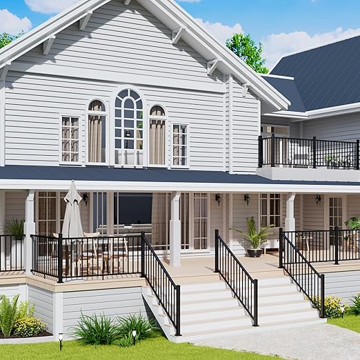 1 Pack 36 in. H x 8 ft. W Porch and Deck Railing Kit Without Post, Aluminum Railing Kit, Black Textured Powder-Coat Finish Rail System for Outdoor Decks, Porches & Balconies (1 Panel)