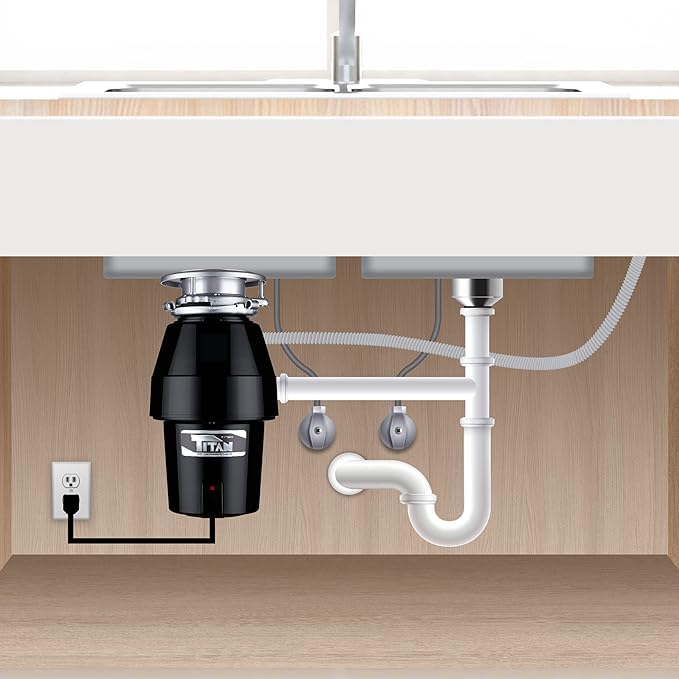 TITAN 10-US-TN-760-3B Torque Garbage Disposal System with Stainless Steel Impellers & Griding Components, Black (1/2 HP | Mid Duty)
