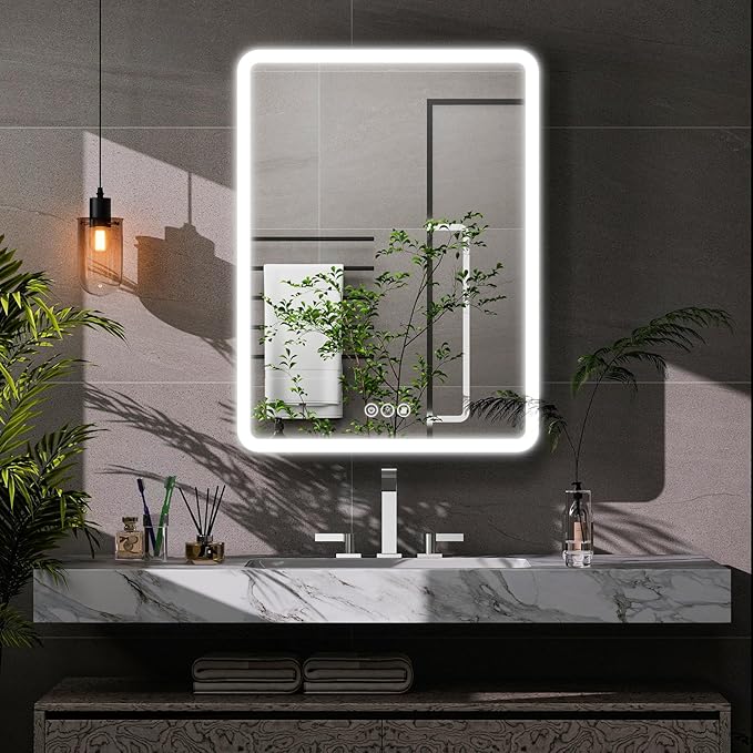 LED Bathroom Medicine Cabinet with Mirror, 24 Inch x 32 Inch Bathroom Mirror Cabinet with Door & Adjustable Shelves, Surface Mount or Recess Installation