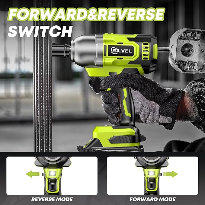SILVEL Cordless Impact Wrench, MAX 650N.M Brushless Impact Gun 1/2 inch, 2 * 4.0Ah Battery, 6 Sockets, 3300RPM Impact Driver wih Fast Charger