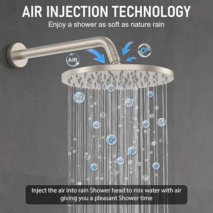 Iriber Thermostatic Shower System Wall Mount with 10 Inch Roud Rainfall Shower Head and Handheld,Shower Faucet Mixer Trim Kit (Valve Included),Brushed Nickel