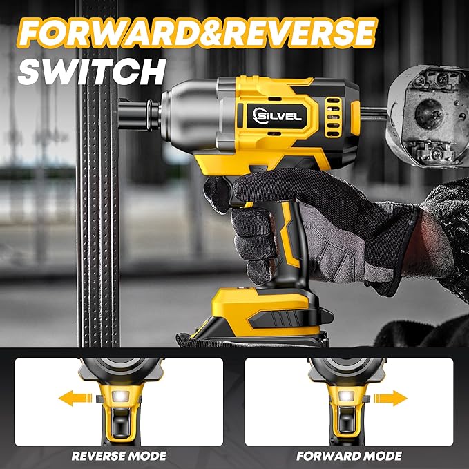 SILVEL Cordless Impact Wrench, MAX 650N.M Brushless Impact Gun 1/2 inch, 4.0Ah Battery, 6 Sockets, 3300RPM Impact Driver wih Fast Charger