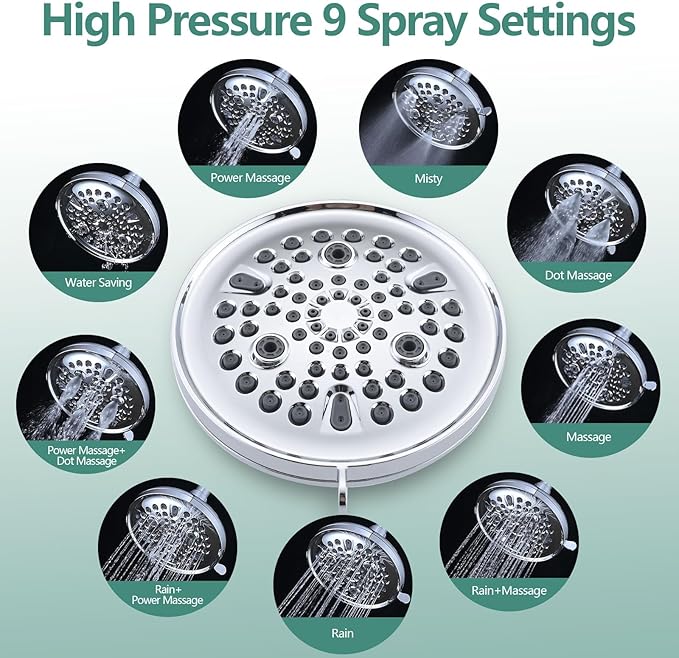 PROOX 3 Handle Tub Shower Faucet Set, 9-Setting Rainfall Shower Head with Tub and Shower Trim Kit with Rough-in Valve, Polished Chrome Bathtub Shower Faucets, Wall Mounted Bathroom Rain Shower System
