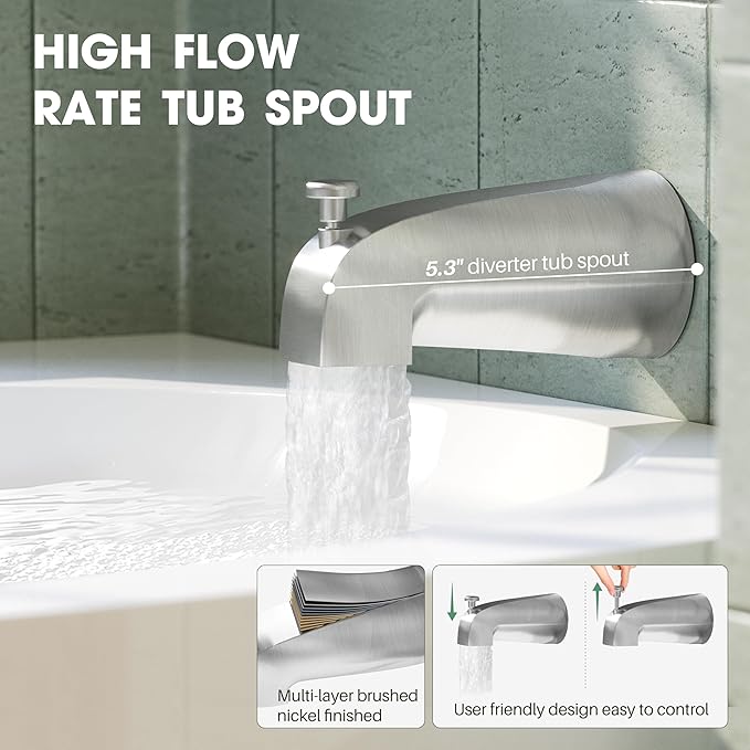 Alesco Shower Faucet Set, Brushed Nickel Tub Shower Faucet with 8-Inch Showerhead and Bathtub Spout, Showerhead and Handle Set Include Valve and Trim Kit, Brushed Nickel