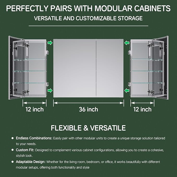 36''×30'' Medicine Cabinet with Mirror Door, Storage Cabinet Vanity Mirror for Bathroom, Blum Hinges, Recessed/Surface Mount, Adjustable Glass Shelves