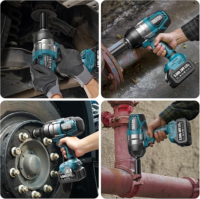 Seesii Cordless Impact Wrench, 1180Ft-lbs (1600N.m) 1/2 High Torque Brushless Impact Gun 2500IPM, 18V Power Impact Wrench, 2 * 5000mAh Battery, 4 Sockets, Variable Speeds for Car/Truck RV/Mower,WH810