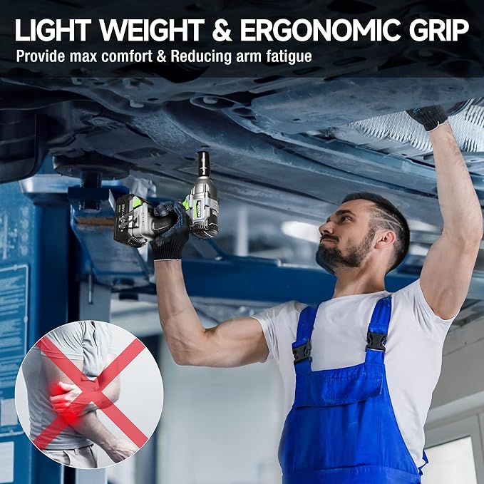 WORKPRO Cordless Impact Wrench 1/2 inch, 20V Brushless Impact Gun, High Torque 370 Ft-Lbs (500N.M), Variable Speeds, with 4.0 Ah Battery, Fast Charger, 4 Impact Sockets and Storage Case