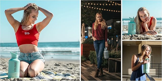 Coldest Sports Water Bottle - (Straw Lid), Leak Proof, Vacuum Insulated Stainless Steel, Hot Cold, Double Walled, Thermo Mug, Metal Canteen (64 oz, Silver Leopard)